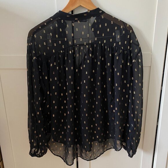 Holiday Party Ready Flowy Black and Gold Zara Blouse (M) - Picture 2 of 8
